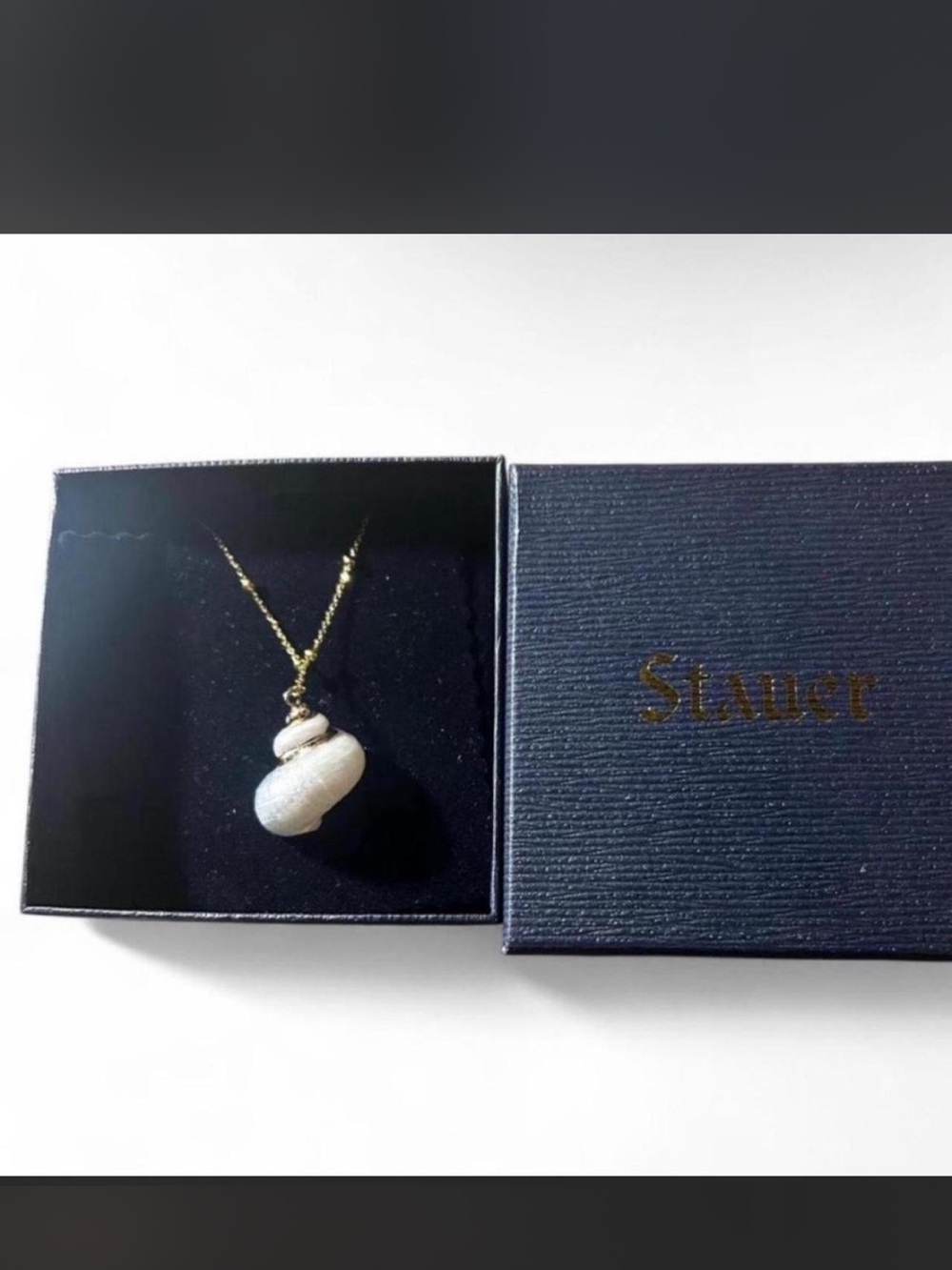 Stauer Gold Chain Necklace with White Spiral Pearl Pendant